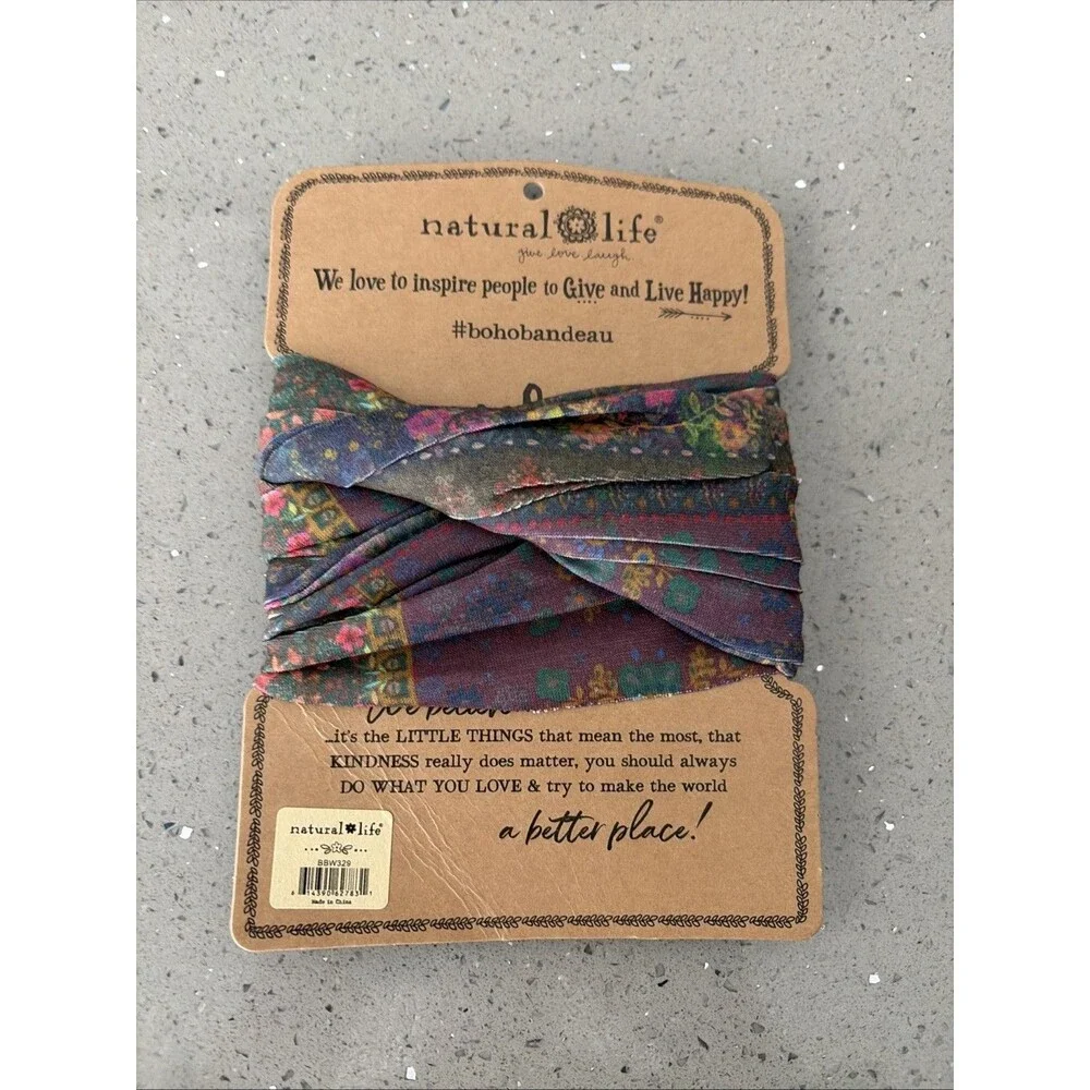 Natural Life Full Boho Bandeau Headband Blue Folk Garden Multi Use Buff Top New